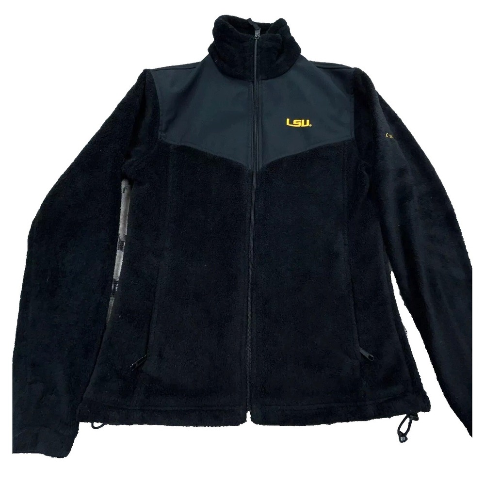 LSU Tigers Jacket Women Small Black Fleece Columbia Sweater Coat Full Zip Layer